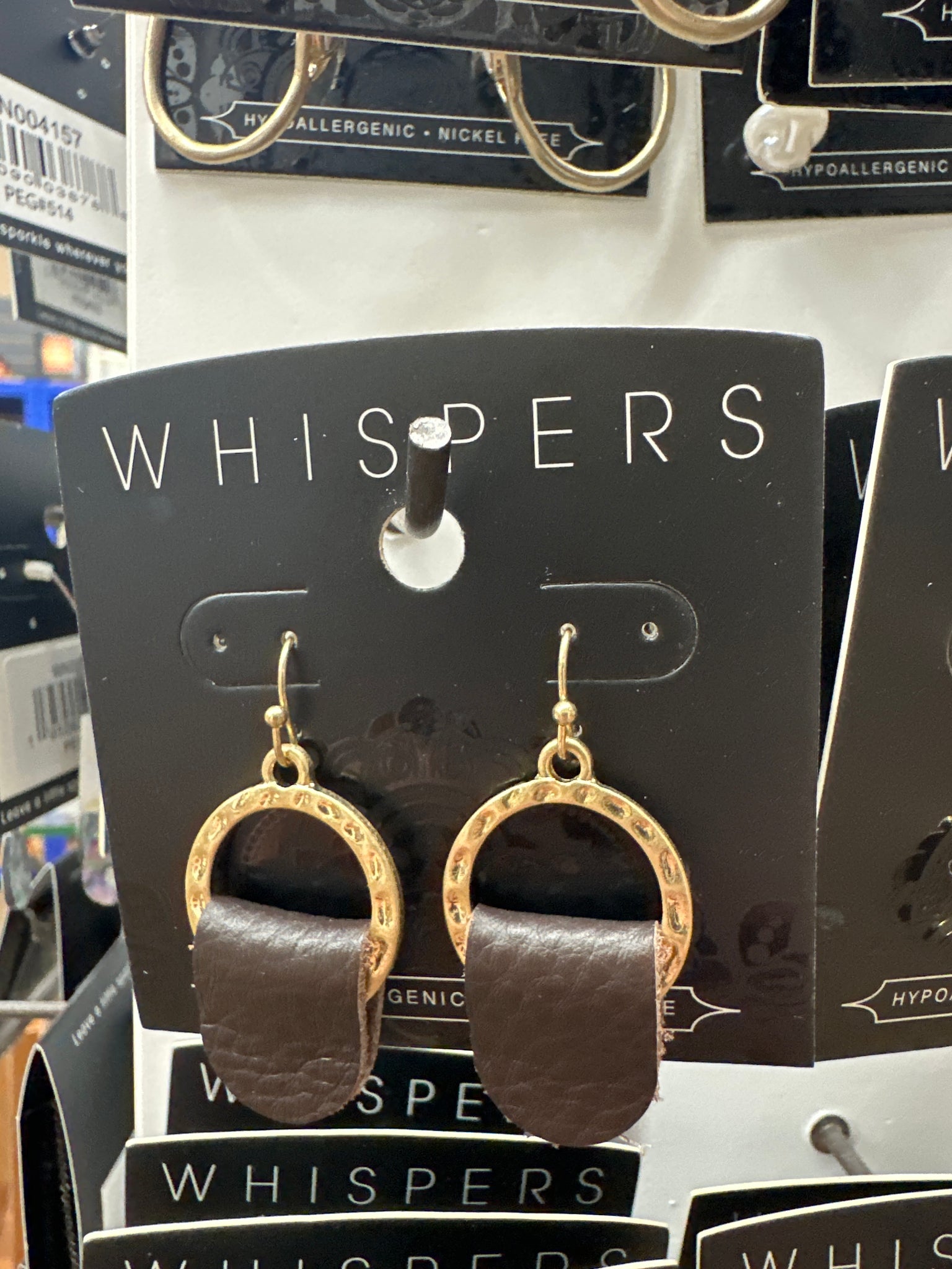 Whispers Leather Tab Hoop Earrings - Gold