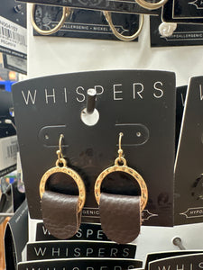 Whispers Leather Tab Hoop Earrings - Gold