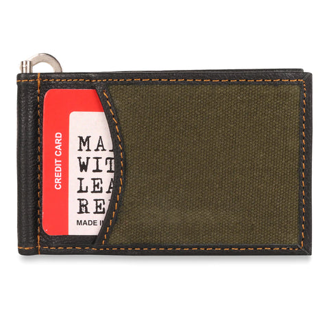 Recycled Leather Money Clip - Brown/Green