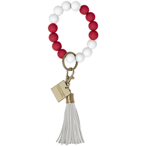 Crimson & White Beaded Bracelet Key Chain