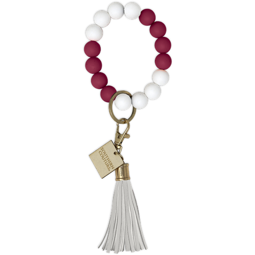 Maroon & White Beaded Bracelet Key Chain