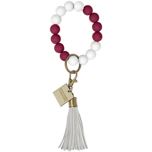 Maroon & White Beaded Bracelet Key Chain