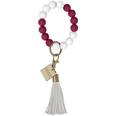 Maroon & White Beaded Bracelet Key Chain