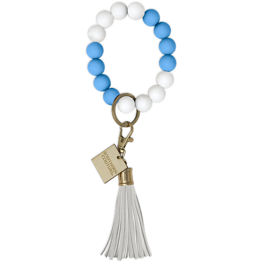 Caroline Blue & White Beaded Bracelet Key Chain
