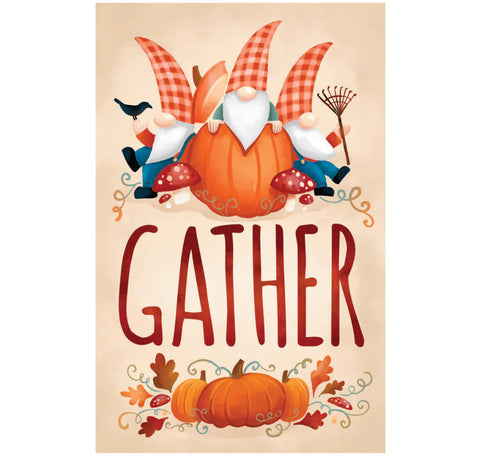 Gather Gnome Friends Garden Flag