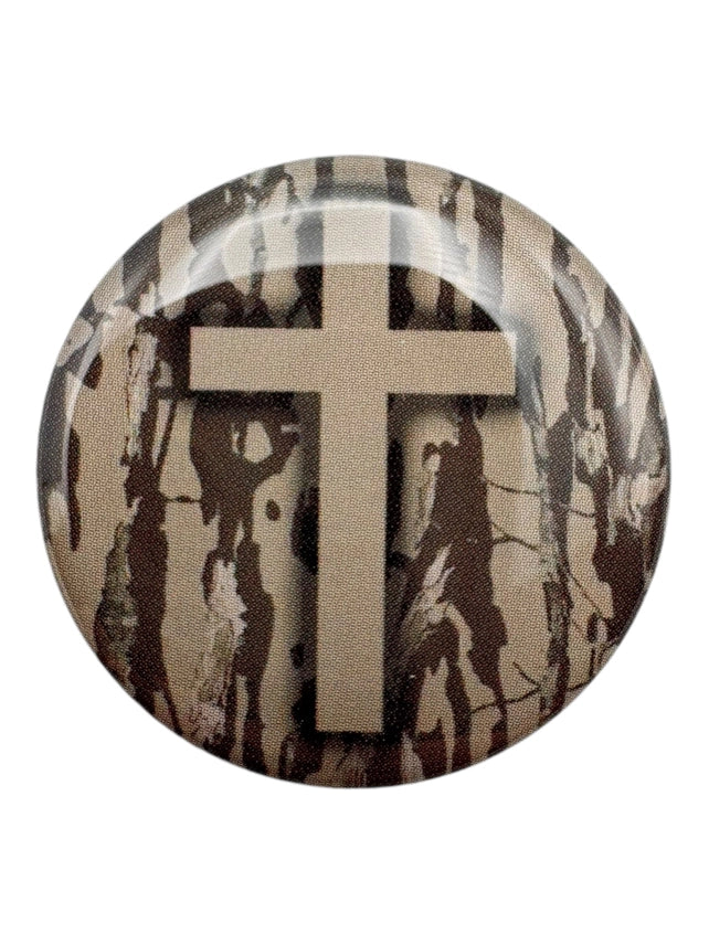 Tree Bark Camo & Cross Prayer Tag Sticker