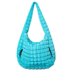 Blue Oversized Quilted Hobo Tote Bag