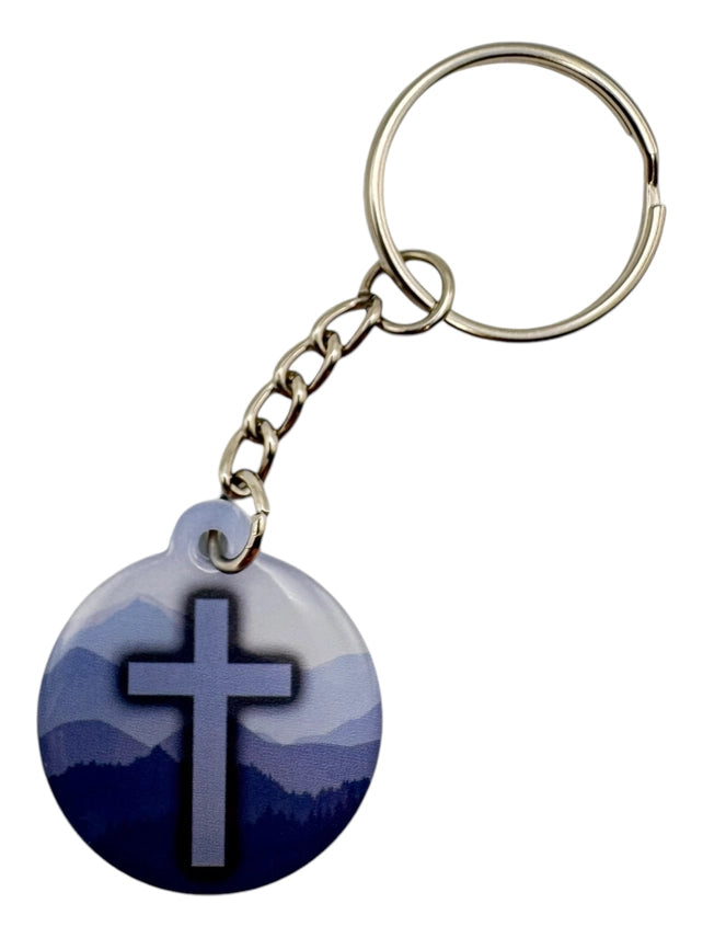 Blue Mountains & Cross Prayer Tag Keychain