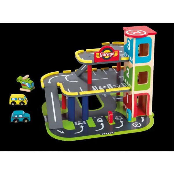 Wooden Busy Wheels Garage Playset
