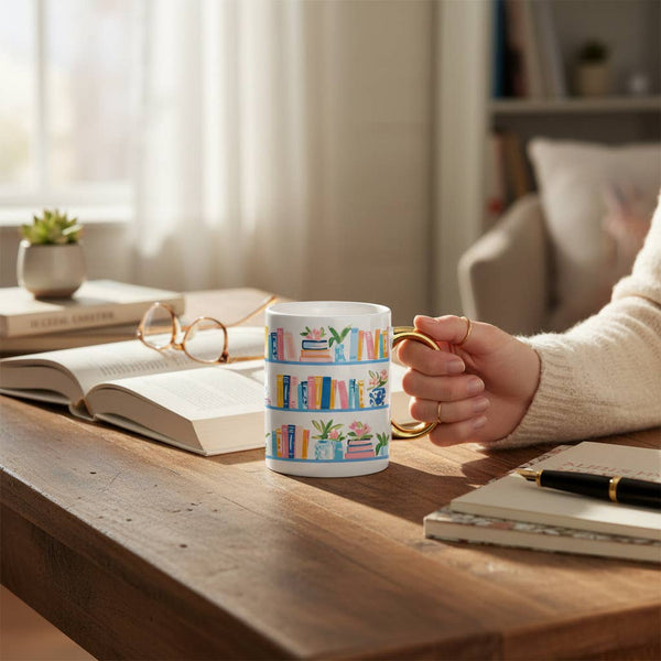 Cozy Cute Ceramic Mug – Book Shelfie 11 oz