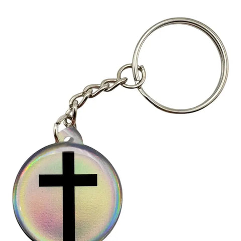 Crystal & Cross Prayer Tag Keychain