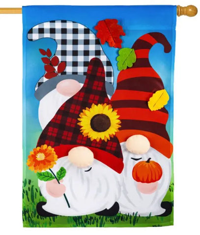 Fall Gnome Trio Garden Flag