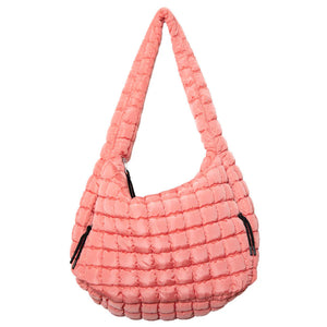 Coral Oversized Quilted Hobo Tote Bag