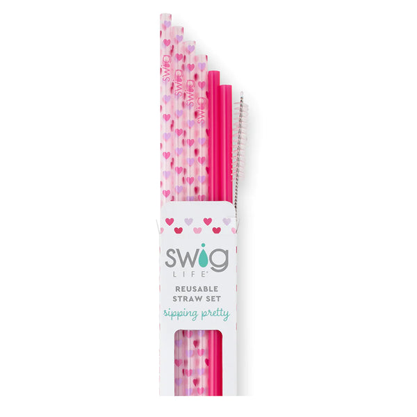 Designworks Ink Pink Saving The Earth Stainless Steel Straw Set