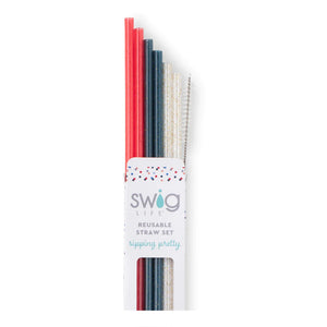 Red White and Blue Glitter Reusable Straw Set