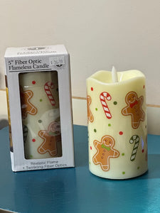 Gingerbreads 5" Fiber Optic Flameless Candle