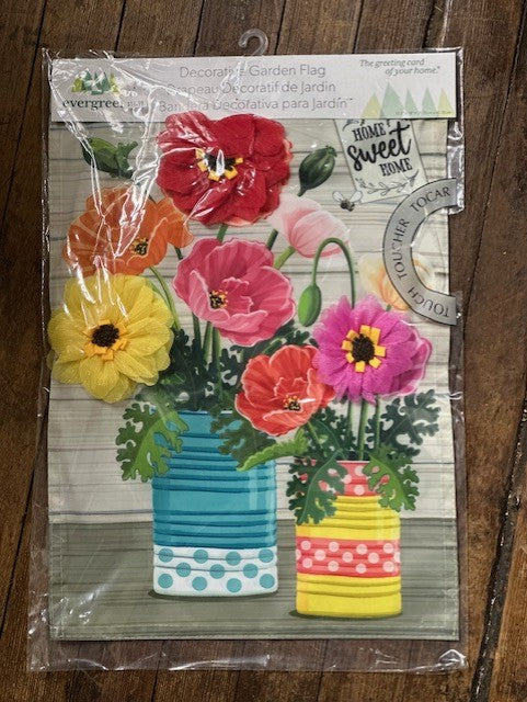 Poppies & Painted Cans Garden Flag