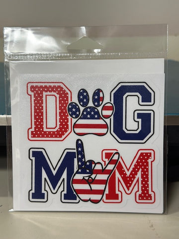 Dog Mom Red, White, Blue Sticker