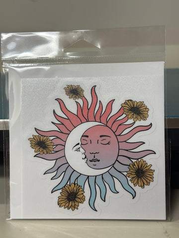 Pink & Blue Pastel Sun w Sunflowers Sticker