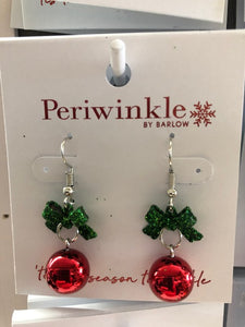 Green Bow Red Ornament Earrings